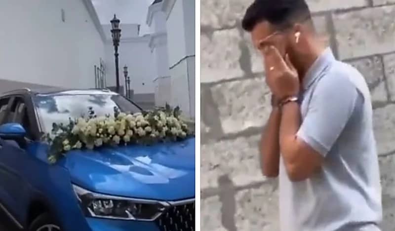 شاهد.. شاب يبكي بعد تلقيه سيارة فارهة من فتاة  