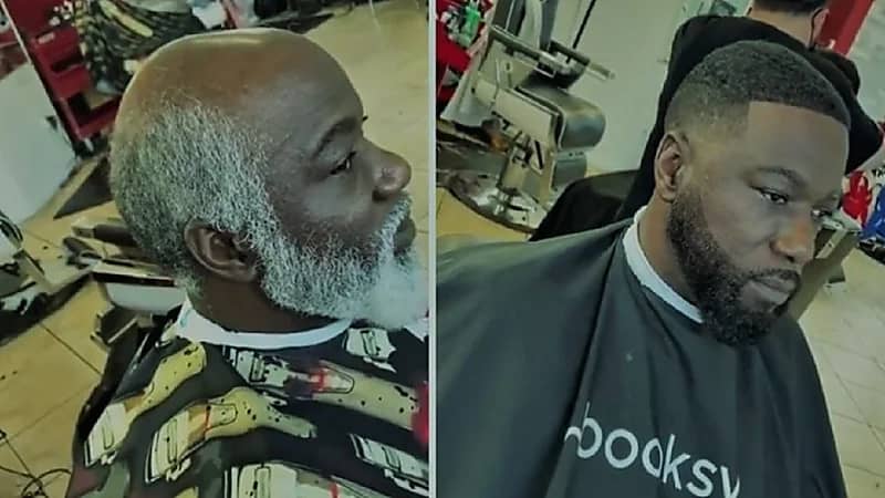 مصفف شعر يقوم بتحويل عجوز إلى شاب