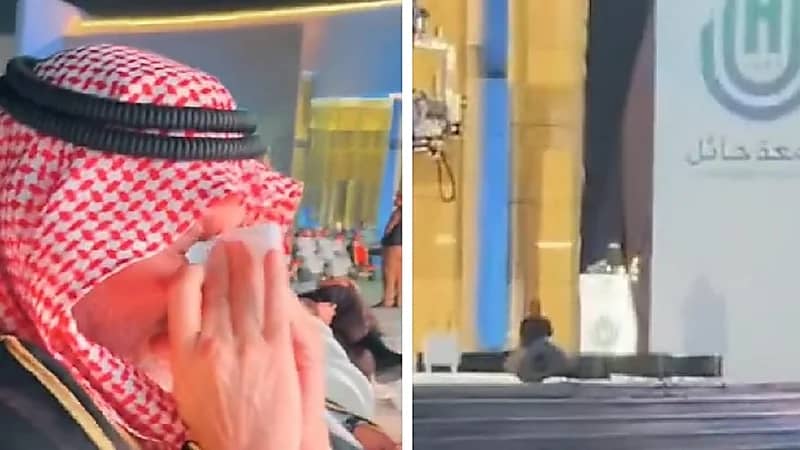 أب يبكي من الفرحة عند شكر ابنته له بحفل تخرج جامعة حائل .. فيديو