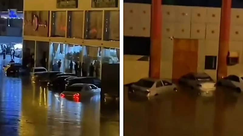السيول تجتاح الشوارع وتغرق السيارات في حي العوالي بمكة..فيديو