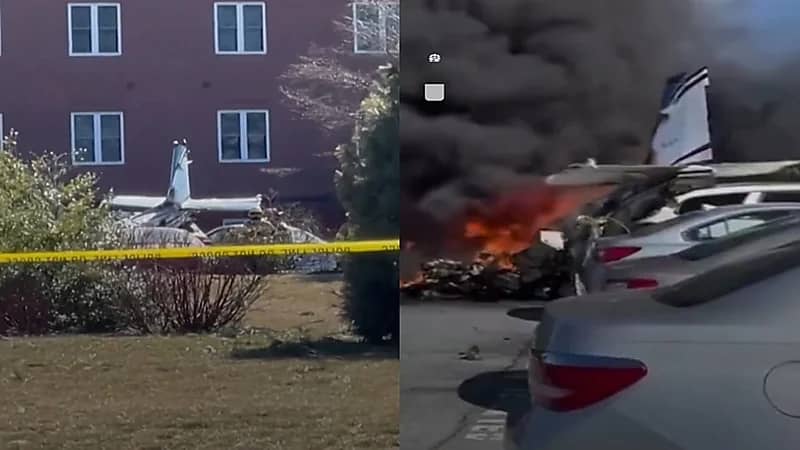 تحطم طائرة صغيرة بموقف سيارات في أمريكا.. فيديو