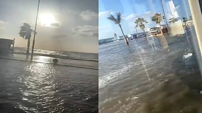 بالفيديو .. أمواج بحر قوية تضرب كورنيش جدة