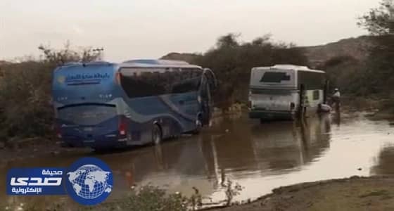 بالفيديو والصور.. «مدني ميسان» يحرر حافلتي سياح علقتا بسيول الطائف