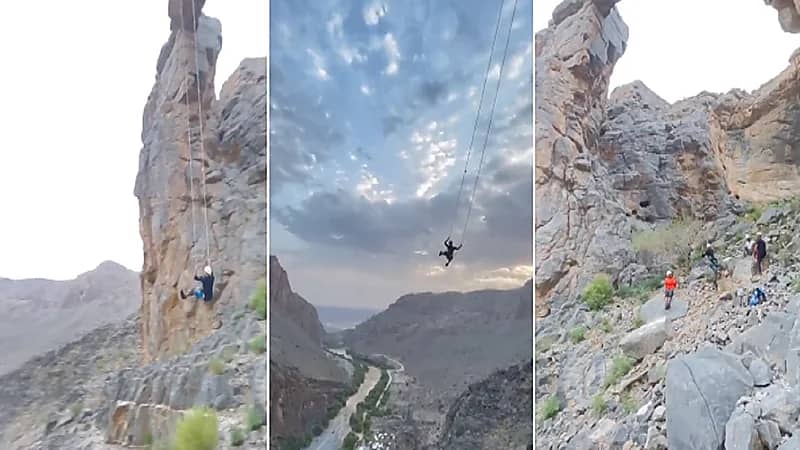 بالفيديو.. شبان يؤدون حركات بهلوانية فوق أحد المرتفعات