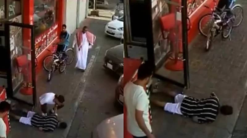 فيديو..مواطن ينقذ شابًا بلع لسانه أمام مقر عمله بالأحساء