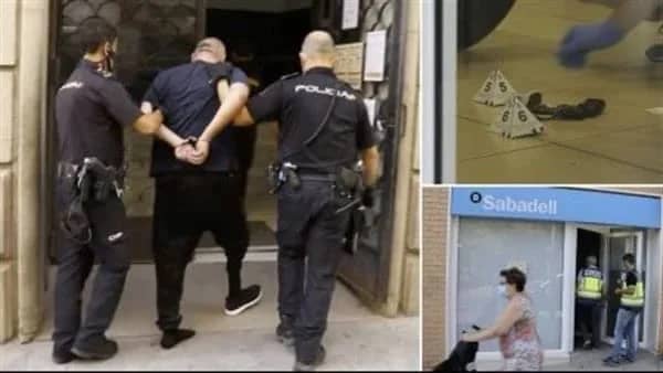 لص يسطو على بنك بمسدس لعبة