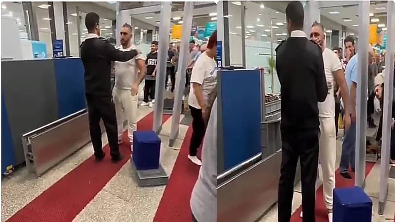 سائح أجنبي يدخل في نوبة ضحك أثناء تفتيشه بالمطار.. فيديو