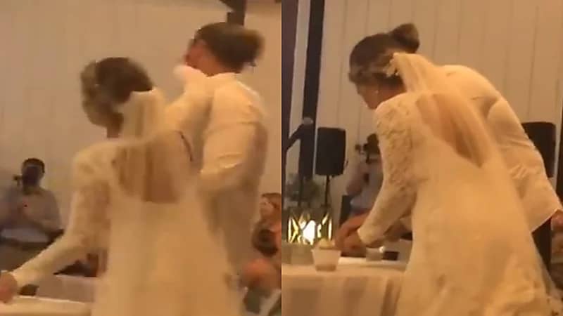 بالفيديو.. ردة فعل مفاجئة من عريس وضعت زوجته التورتة على وجهه