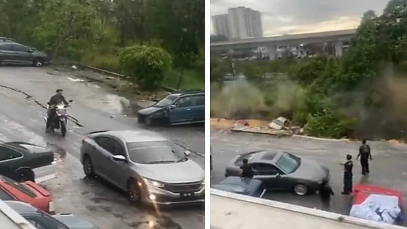 شاهد.. انهيار أرضي مرعب يبتلع عدد من السيارات المتوقفة