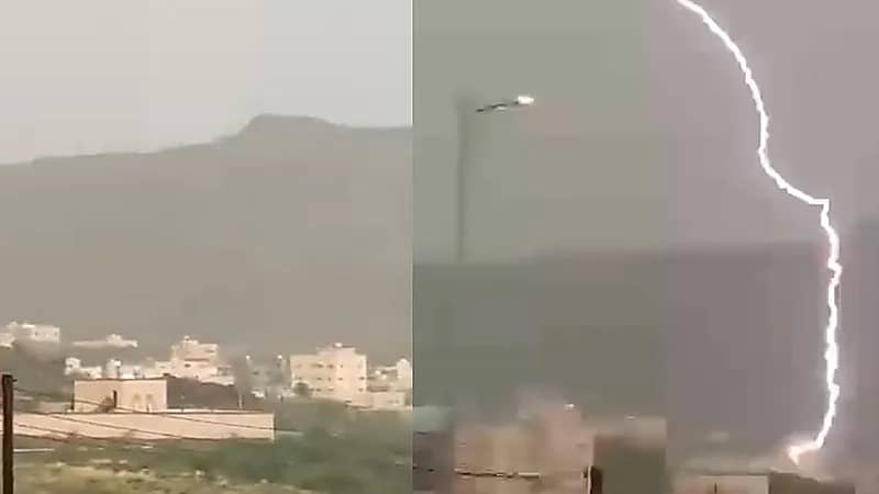 صاعقة قوية تضرب منزل بجنوب المملكة .. فيديو