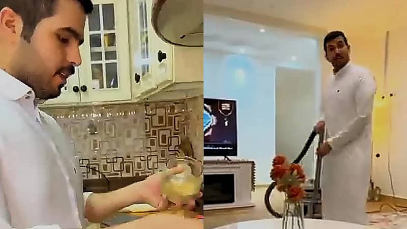 زوج يعتني بزوجته بعد ولادتها .. فيديو