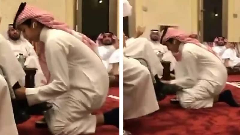 لقطات مؤثرة من طفولة الطالب محمد القاسم وهو يلبس جده الحذاء.. فيديو