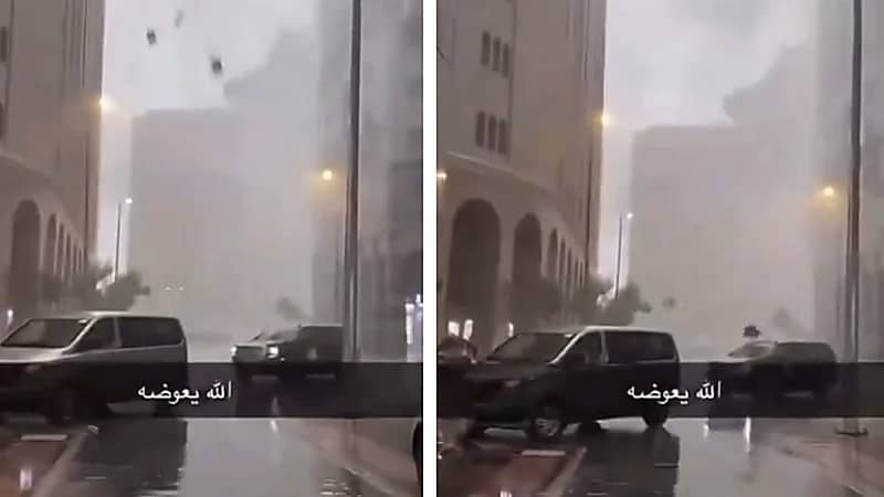رياح قوية تسبب في سقوط أحجار على السيارات بالمدينة .. فيديو