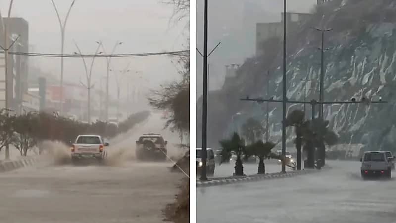 أمطار غزيرة تغمر شوارع الدائر بجازان .. فيديو