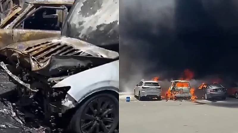 انفجار 4 مركبات بسبب الحرارة في مواقف الدانوب بجدة.. فيديو