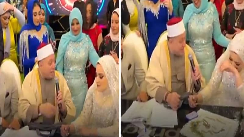 بالفيديو.. تعليقات طريفة لمأذون في عرس مصري