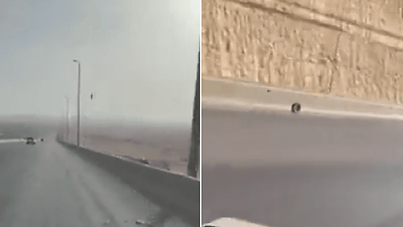 بالفيديو.. إطار مركبة يسابق المسافرون أعلى منحدر القدية