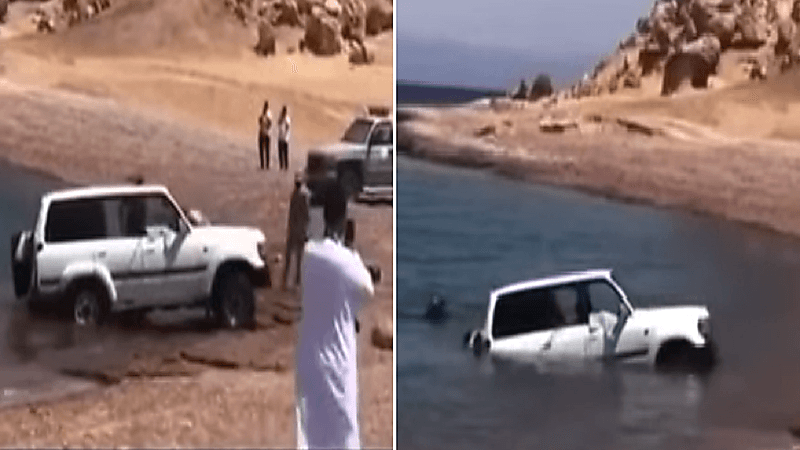 شاهد.. لحظة انتشال سيارة مواطن سقطت في بحر حقل