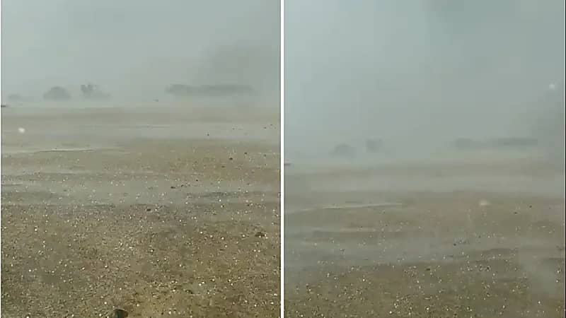 شاهد .. أمطار غزيرة مصحوبة بحبات البرد على المدينة التاريخية بالعلا