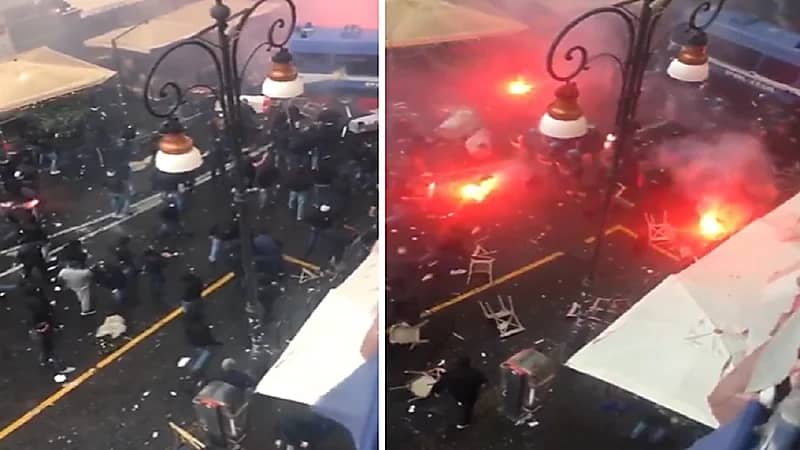 بالفيديو .. اشتباك عنيف بين جماهير فرانكفورت الألماني مع الشرطة