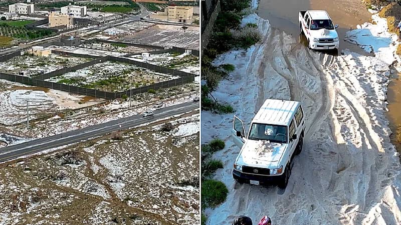 شاهد .. البرد يرسم لوحة جمالية على طرقات بلقرن