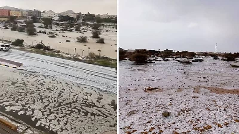 سيول من البرَد في الطائف .. فيديو