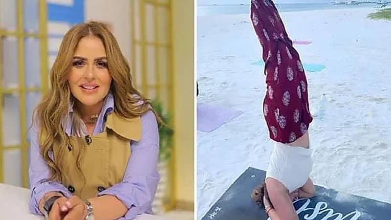 زوجة أحمد السقا تقف على رأسها