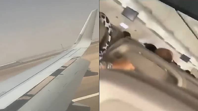 حالة من الرعب على متن طائرة تعثرت أثناء هبوطها في مطار القريات - فيديو
