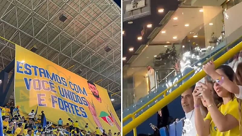 ردة فعل عائلة تيليس بعد رؤية بنر جماهير النصر .. فيديو