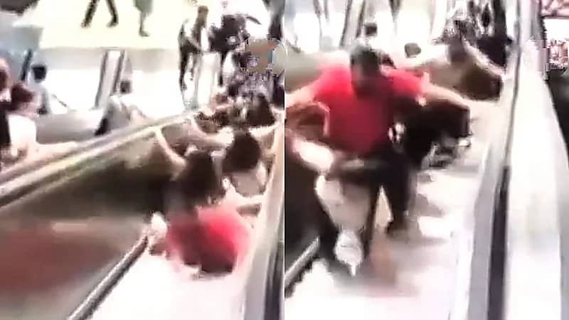 إصابة 11 شخص بسبب عطل مفاجي في سلم كهربائي .. فيديو