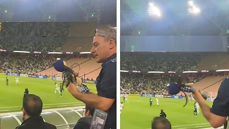 دميه تثير التكهنات حول وجودها مع أحد إداريي فريق الاستقلال الإيراني أمام الأهلي .. فيديو