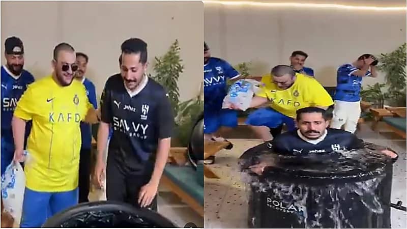 مشاري العتيبي يدخل وسط حوض ماء مثلج بعد خسارة الهلال.. فيديو