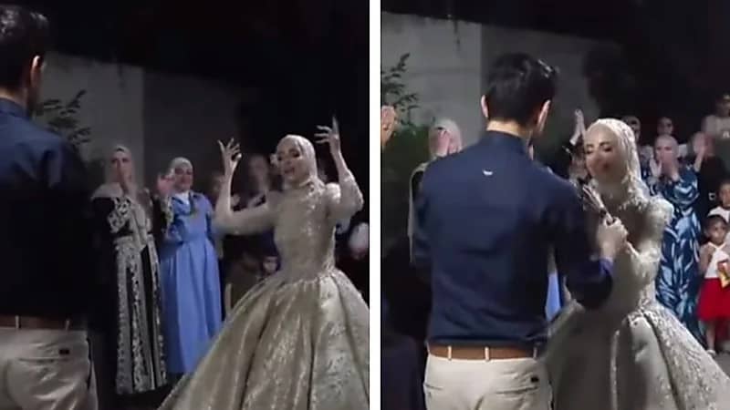 مشهد مؤثر لعروس لبنانية تغني بلغة الإشارة لعريسها الأصم .. فيديو