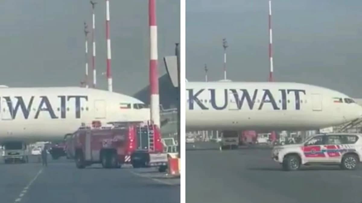 تصادم طائرة كويتية قبل إقلاعها بسبب خلل مفاجئ .. فيديو
