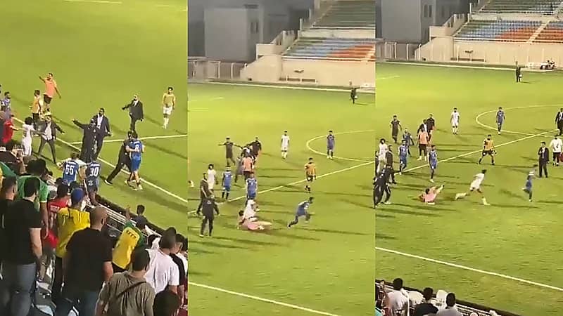 شاهد..اشتباكات وتبادل ضرب بين لاعبي الكويت وجبلة السوري