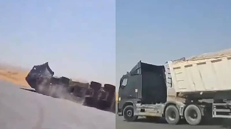 لحظة انقلاب شاحنة مسرعة بطريقة مأساوية على أحد الطرقات .. فيديو