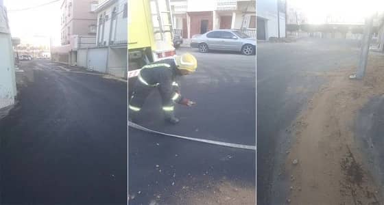 الدفاع المدني يباشر إزالة زيوت محوِّل " أحد رفيدة "