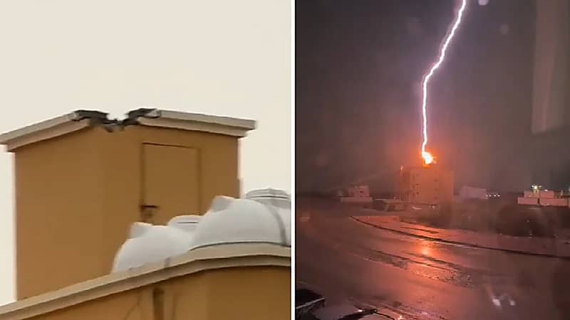 صاعقة رعدية تضرب سطح منزل بجازان وتلحق أضراراً في بيت الدرج.. فيديو