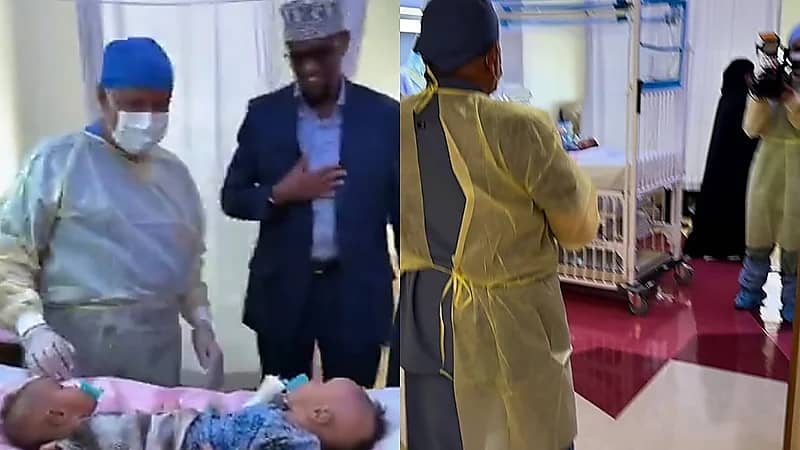 الربيعة يزور التوأم الصومالي خلال استراحة من عملية فصل التوأم المصري.. فيديو