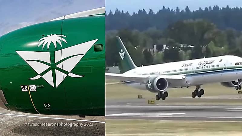 لحظة هبوط طائرة الخطوط السعودية بثوبها الثمانيني استعدادًا لتسليمها .. فيديو