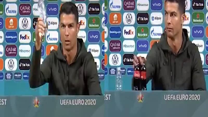 بالفيديو.. رونالدو يزيح زجاجتين "كوكاكولا" من أمامه: "اشربوا الماء"