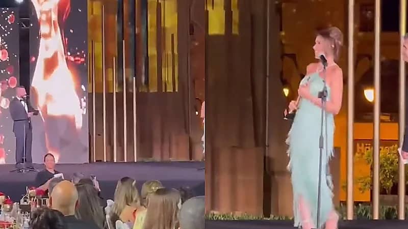 دانييلا رحمة تضع مذيعًا في موقف محرج بعد تهنئته المفاجئة بالحمل على المسرح .. فيديو