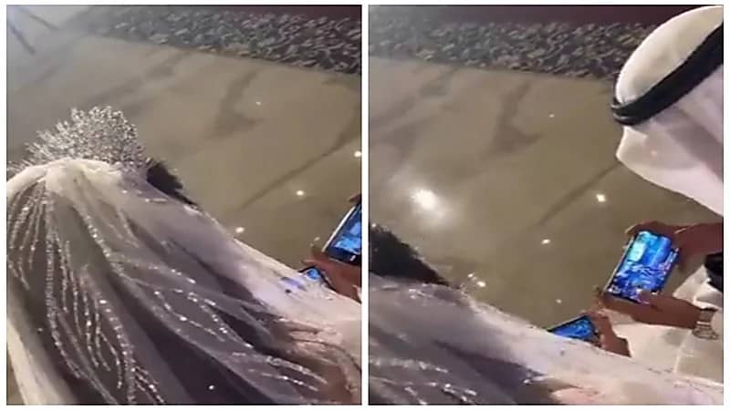 عروسان يلعبان ببجي بعد زفافهما ويسحبون على المعازيم.. فيديو