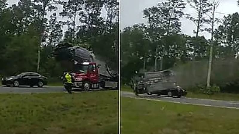 انقلاب مروع في الهواء لسيارة فتاة على طريق سريع (فيديو)