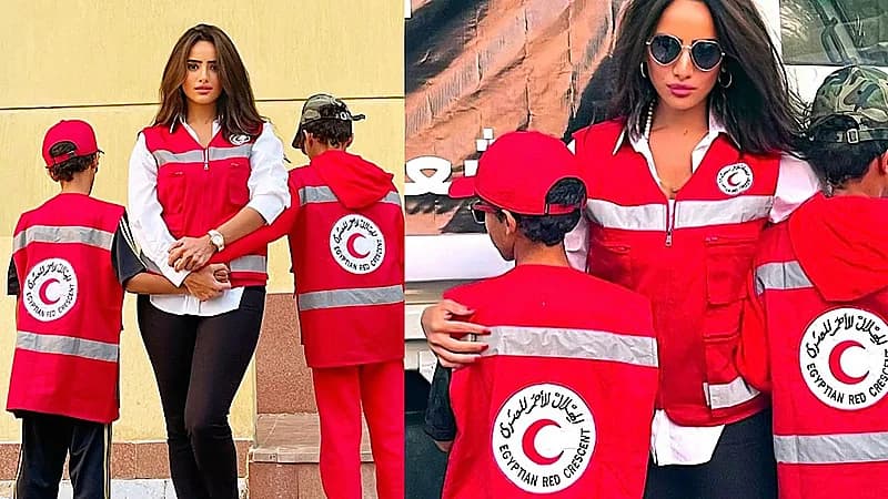 الفنانة زينة تنشر صورًا لزيارتها وتبرعها للهلال الأحمر المصري برفقة أبنائها