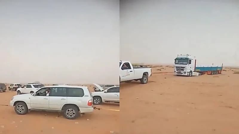 مصري علقت مركبته بالرمال بالرياض يناشد الفزعة فتأتيه 30 سيارة .. فيديو