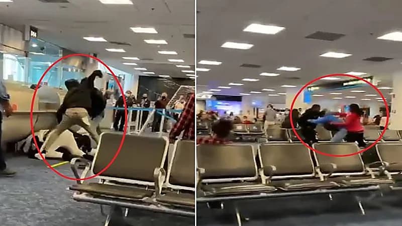 شاهد.. مشاجرة عنيفة وتبادل اللكمات بين الركاب داخل مطار