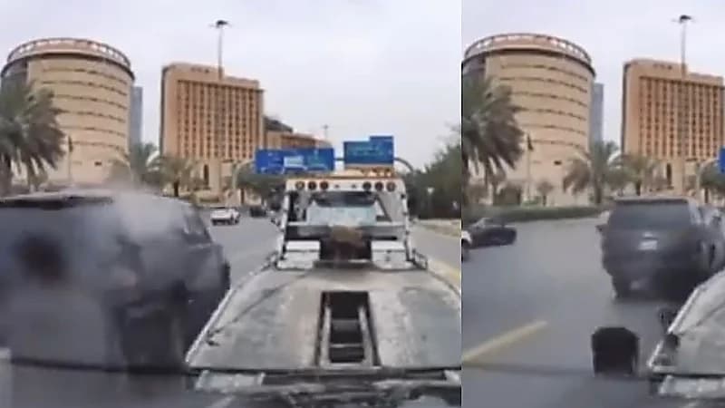 سيارة مسرعة تدهس عامل سطحة بالرياض .. فيديو