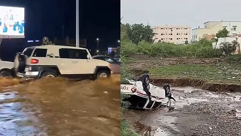 أمطار غزيرة تجتاح محايل عسير وتحول الشوارع إلى سيول جارفة .. فيديو