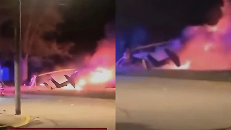 تحطم مروحية إثر اصطدامها بشجرة واشتغال النيران فيها .. فيديو